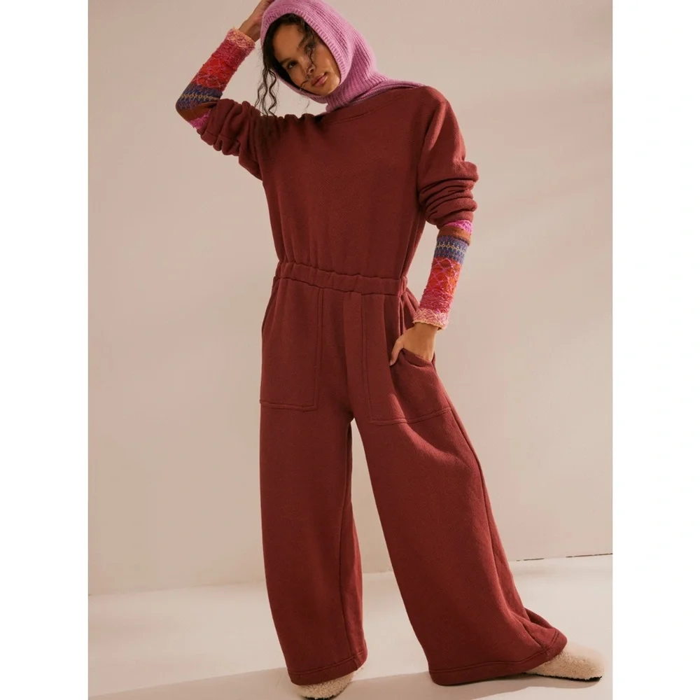 NWT Free People flawed Darla One Piece Sweater Jumpsuit in Mahogany brown $98 - Picture 2 of 7